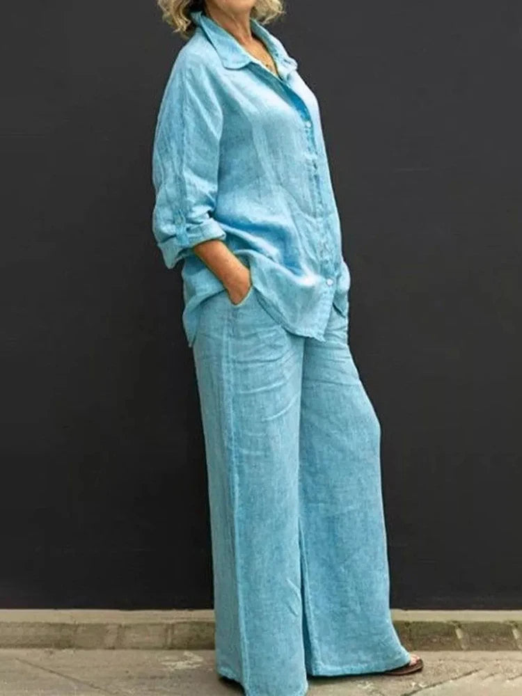Selira | Conjunto de dos piezas para mujer con camisa y pantalón ancho
