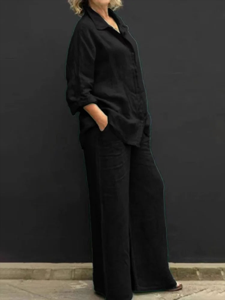 Selira | Conjunto de dos piezas para mujer con camisa y pantalón ancho