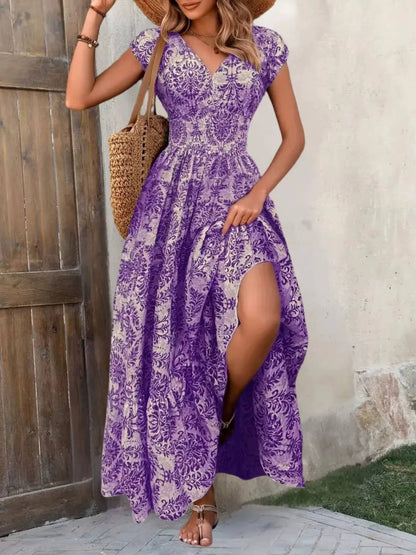 Cristina | Robe maxi bohème femme à imprimé et fronces