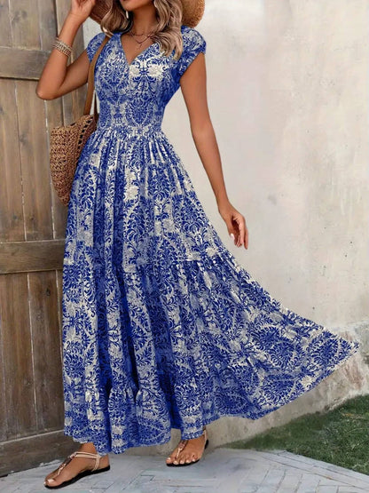 Cristina | Robe maxi bohème femme à imprimé et fronces