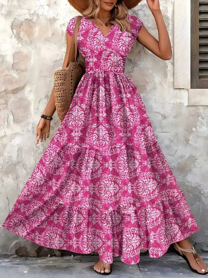 Cristina | Robe maxi bohème femme à imprimé et fronces