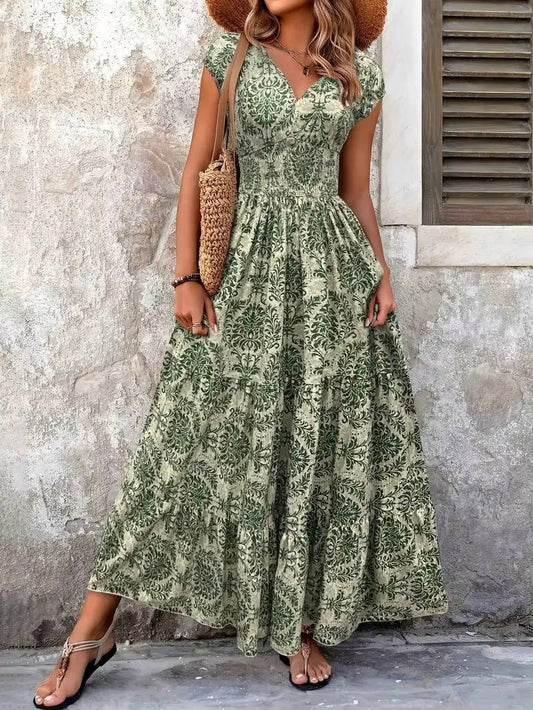 Cristina | Robe maxi bohème femme à imprimé et fronces