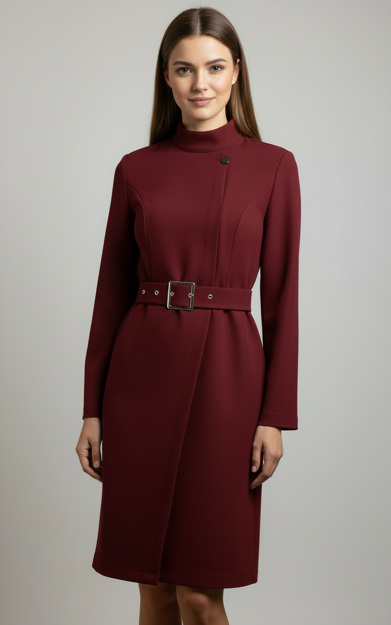 Hermelinda | Vestido abrigo midi de invierno para mujer con cinturón