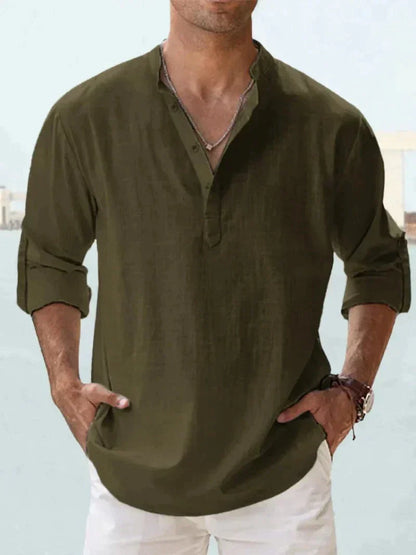 Javier | Man long-sleeved loose-fitting shirt no lapel collar
