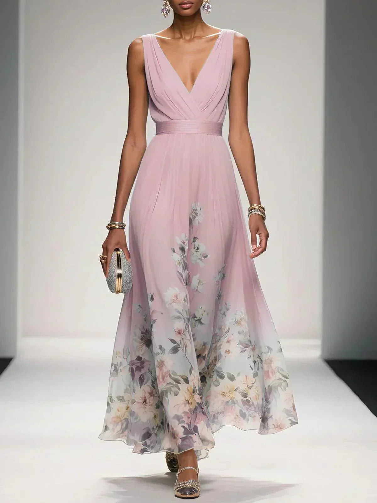Daniela | Robe longue femme à imprimé floral et col en V
