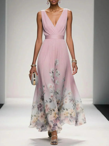 Daniela | Robe longue femme à imprimé floral et col en V