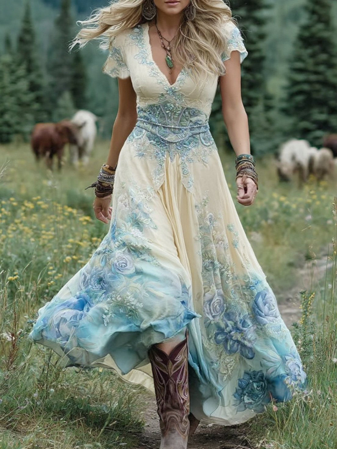Elara | Robe maxi fleurie avec effet dégradé