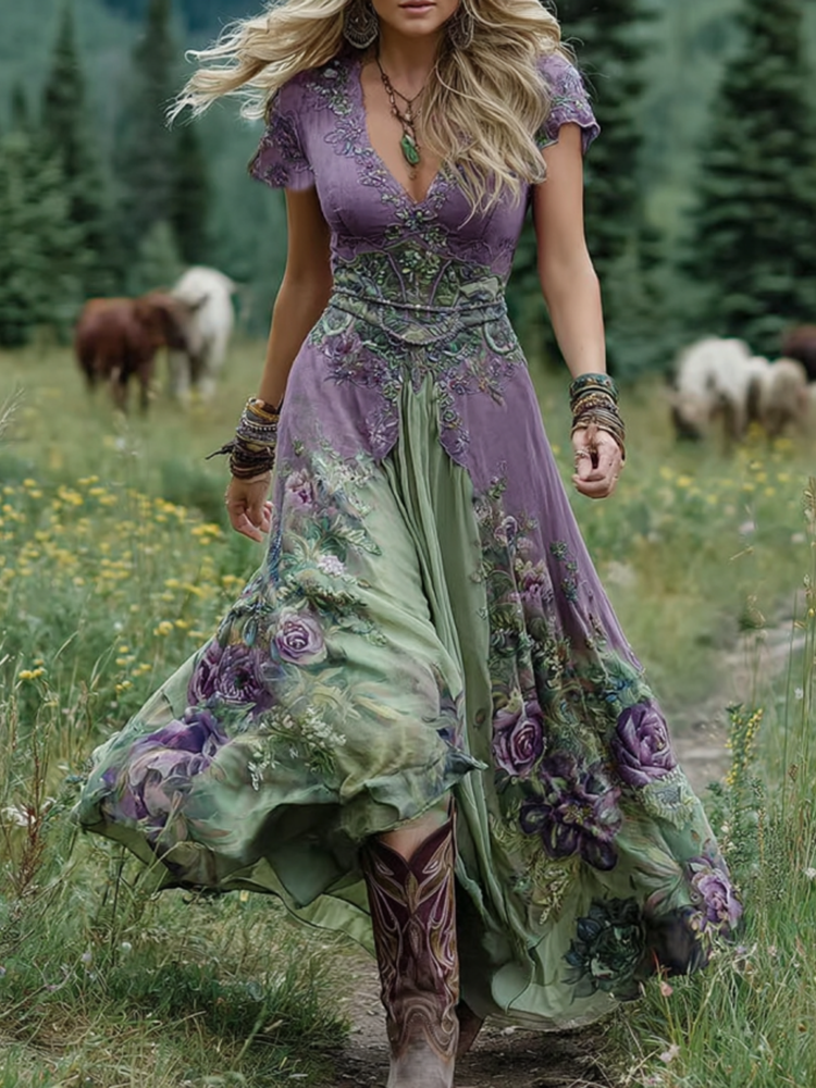 Elara | Robe maxi fleurie avec effet dégradé