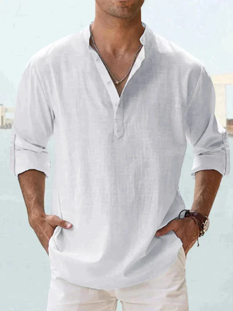 Javier | Man long-sleeved loose-fitting shirt no lapel collar