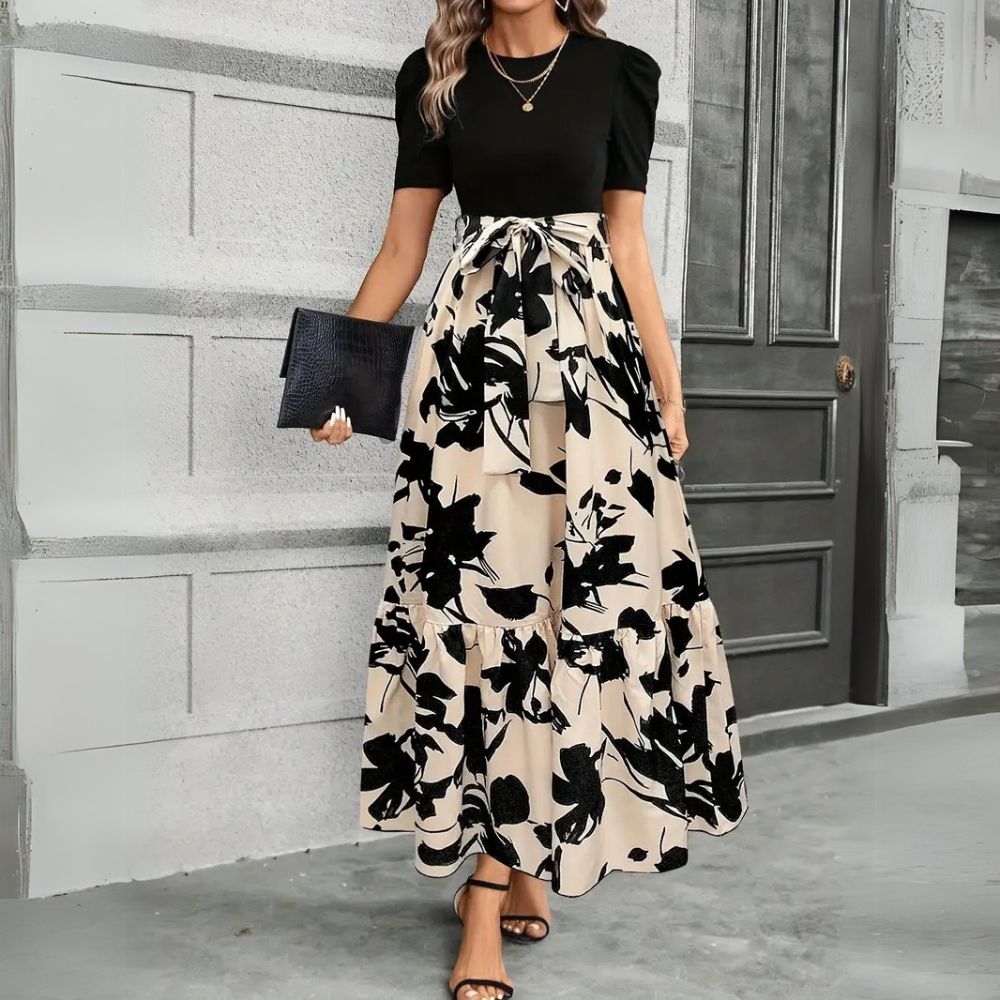 Blanca | Women's maxi dress with puff sleeves and bow