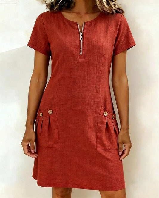 Renira | Robe droite pour femme avec fermeture éclair et poches