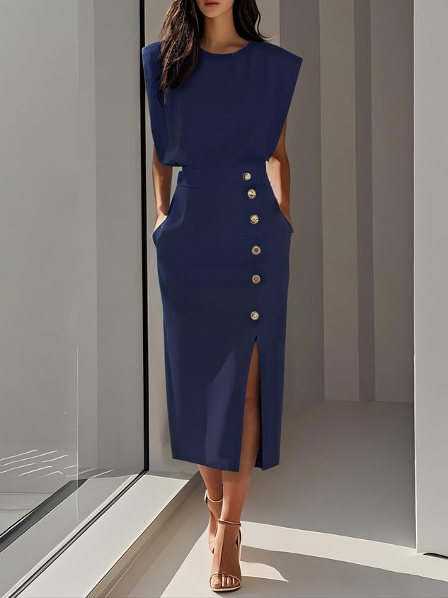 Beatriz | Vestido midi para mujer con botones y abertura frontal