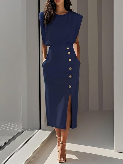 Beatriz | Vestido midi para mujer con botones y abertura frontal