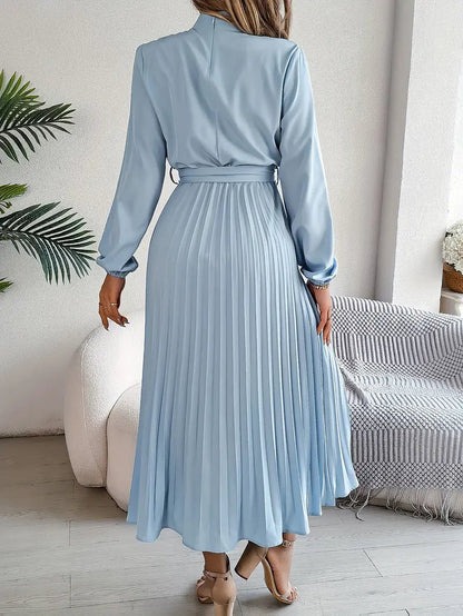 Rhea | Pleated Long Sleeve Dress with Belt