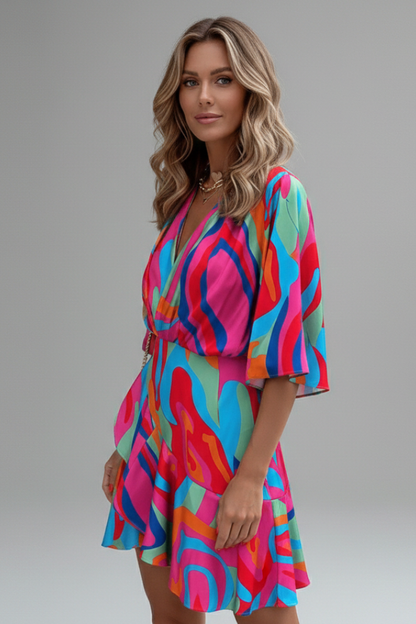 Graciela | Vestido mini para mujer con diseño cruzado y estampado