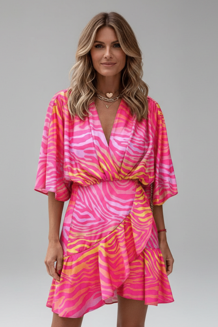 Graciela | Vestido mini para mujer con diseño cruzado y estampado