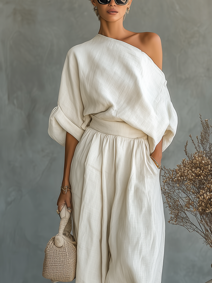 Asunción | Conjunto elegante con hombro descubierto y pantalón