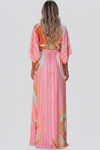 Marisol | Women's long printed V-neck dress with belt