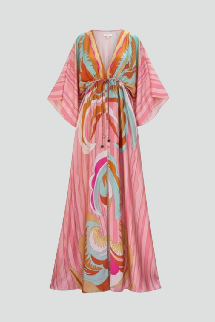Marisol | Women's long printed V-neck dress with belt