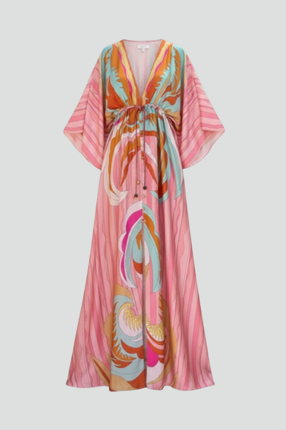 Marisol | Women's long printed V-neck dress with belt