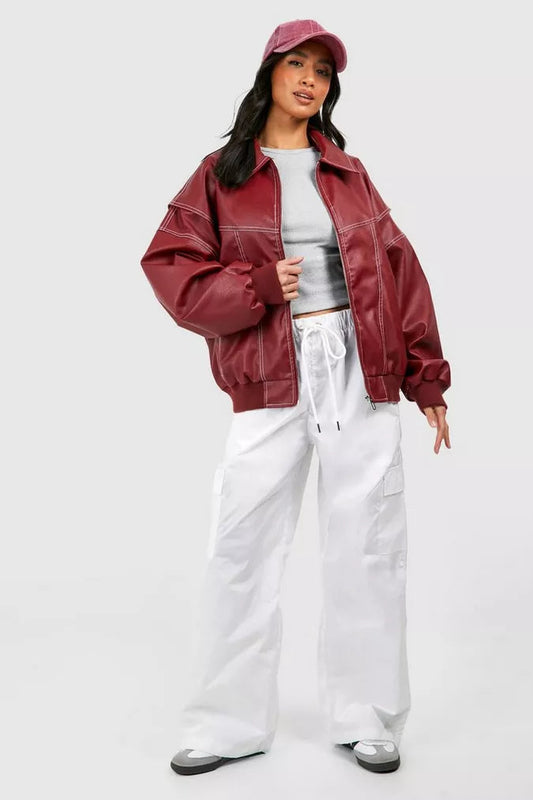 Elodina | Women's Oversized Faux Leather Bomber Jacket | Bold
