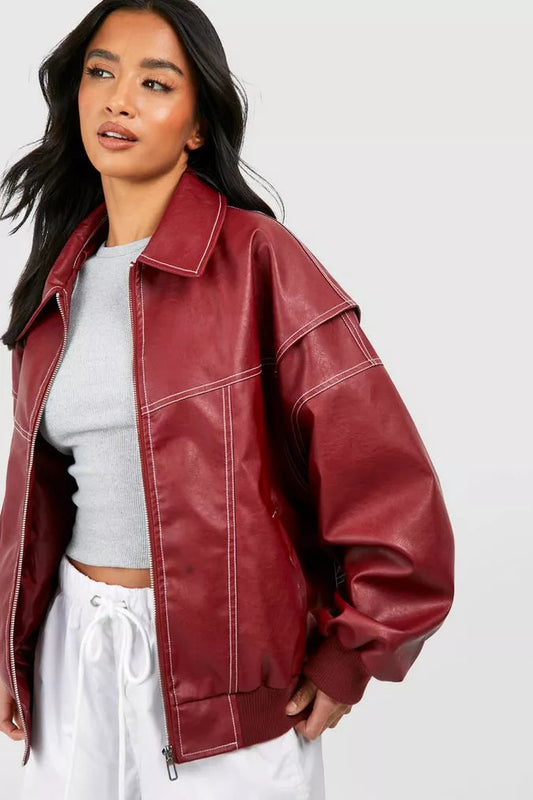 Elodina | Women's Oversized Faux Leather Bomber Jacket | Bold