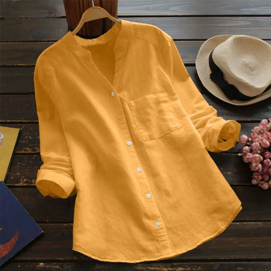Fleur | Chemise à manches longues et poche, sans col à revers