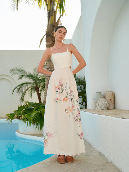 Rebeca | Women's floral maxi dress with slits and wavy hem
