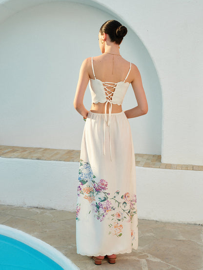 Rebeca | Women's floral maxi dress with slits and wavy hem