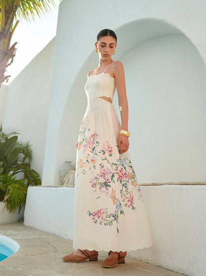 Rebeca | Women's floral maxi dress with slits and wavy hem