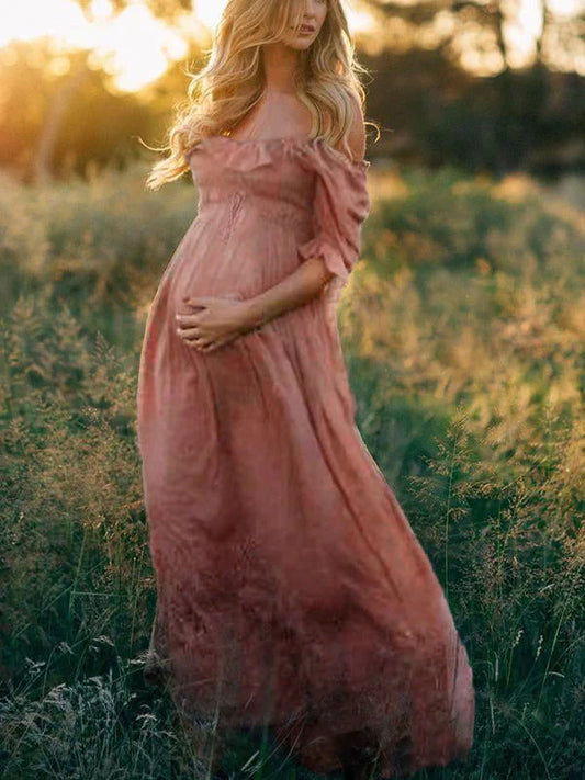 Encarnación | Vestido maxi premamá con hombros descubiertos