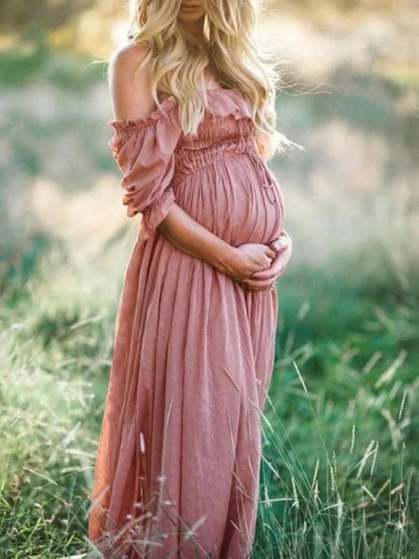 Encarnación | Vestido maxi premamá con hombros descubiertos