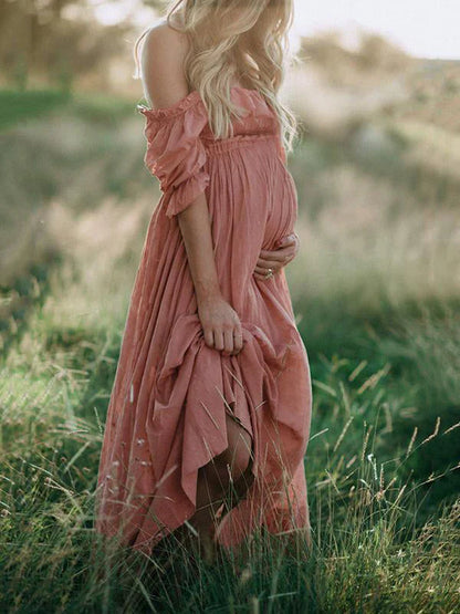 Encarnación | Vestido maxi premamá con hombros descubiertos