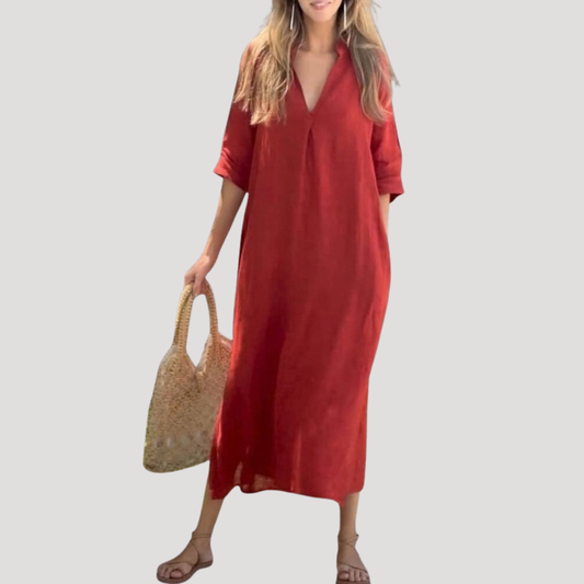 Leonela | Women's midi dress with flowing V-neckline