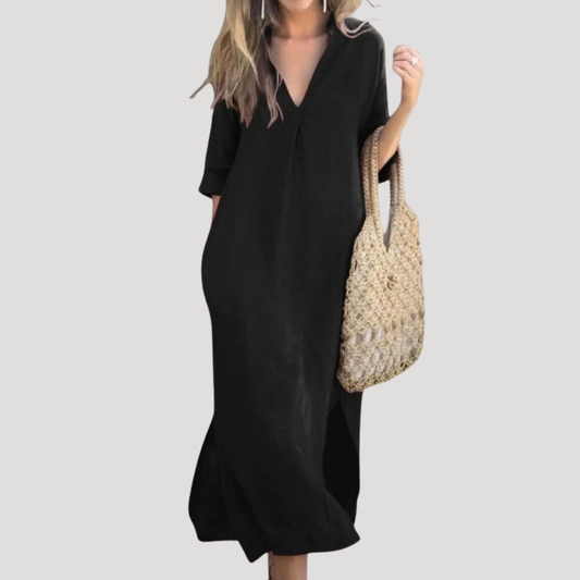 Leonela | Women's midi dress with flowing V-neckline