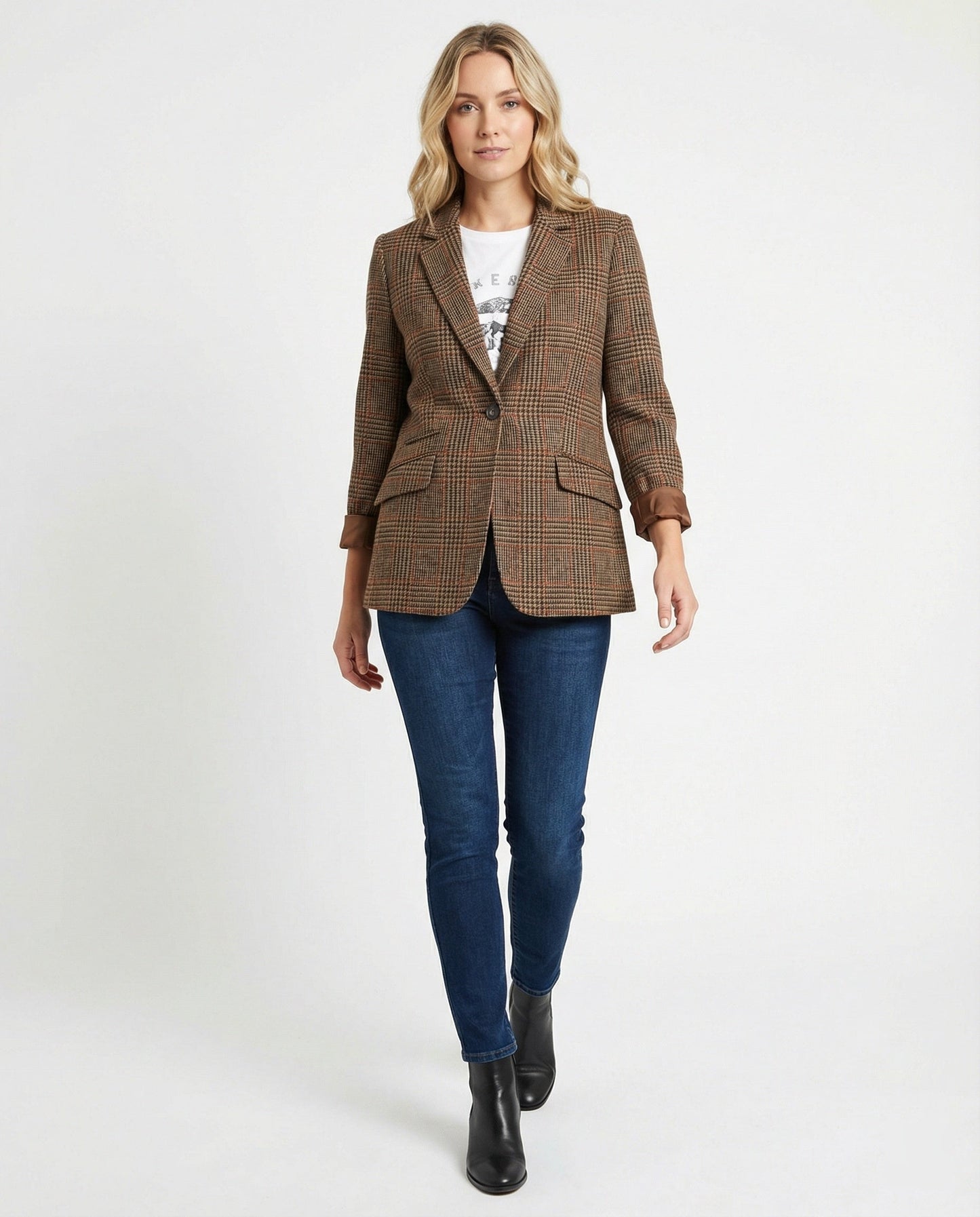 Griselina | Blazer à carreaux structuré pour femme avec un bouton