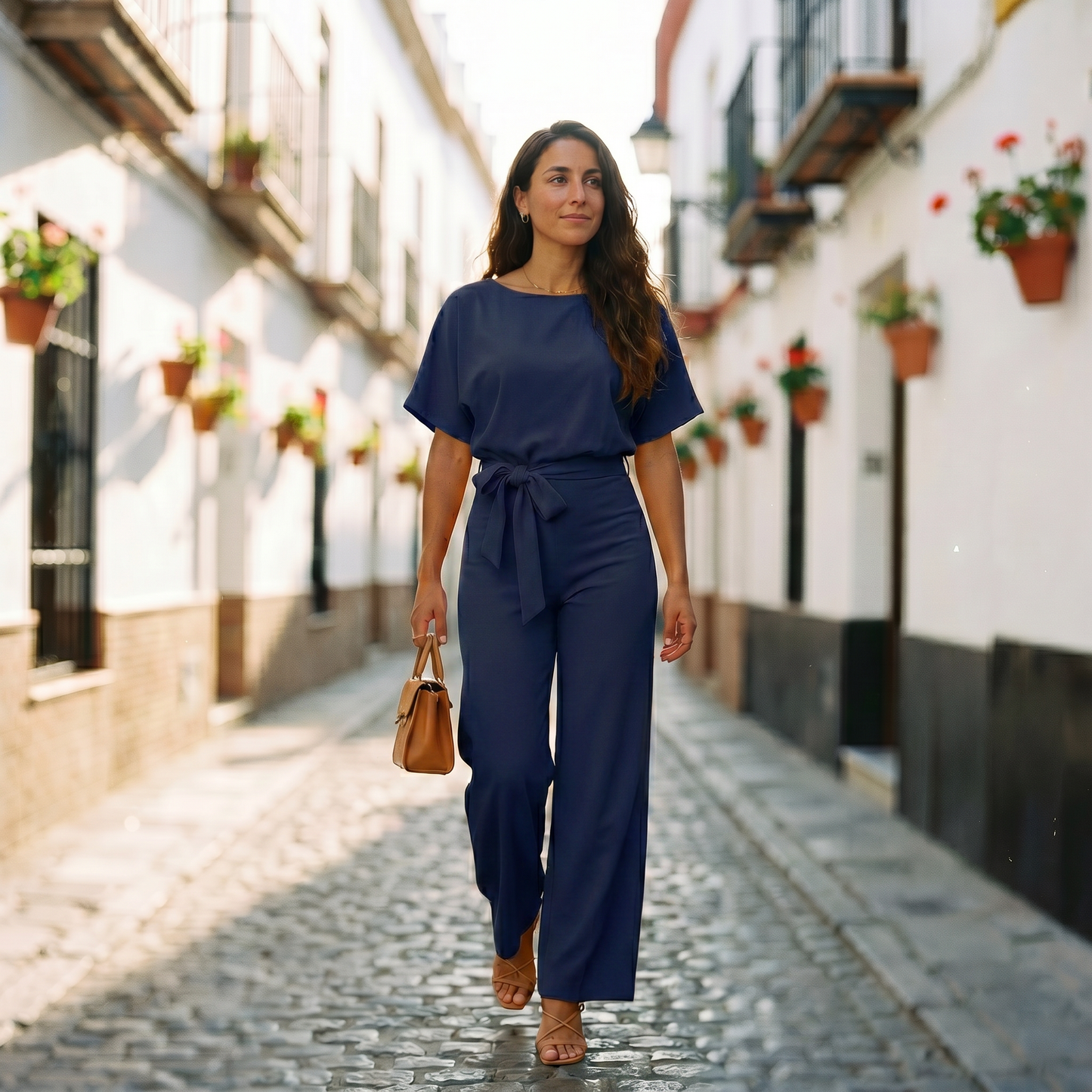 Gisela | Women's Short Sleeve Belted Casual Jumpsuit