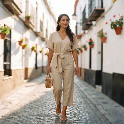 Gisela | Women's Short Sleeve Belted Casual Jumpsuit