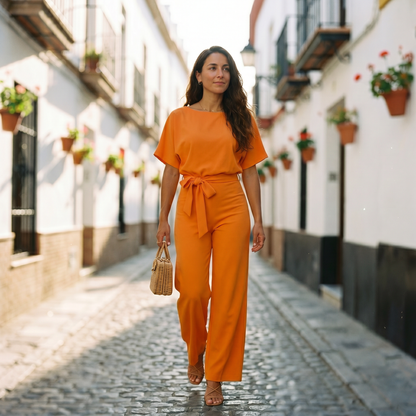 Gisela | Women's Short Sleeve Belted Casual Jumpsuit
