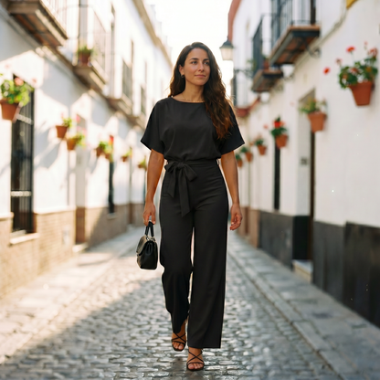 Gisela | Women's Short Sleeve Belted Casual Jumpsuit