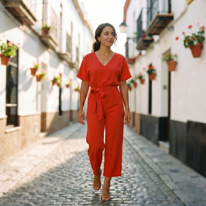 Gisela | Women's Short Sleeve Belted Casual Jumpsuit