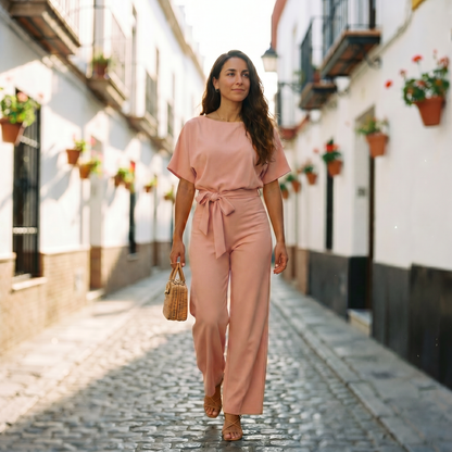 Gisela | Women's Short Sleeve Belted Casual Jumpsuit
