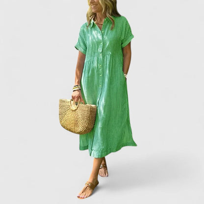 Cielo | Vestido midi con botones y manga corta recta