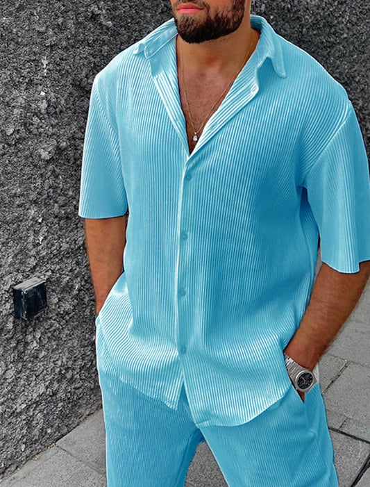 Rufino | Conjunto de verano para hombre con camisa texturizada y pantalón cómodo | Fresco