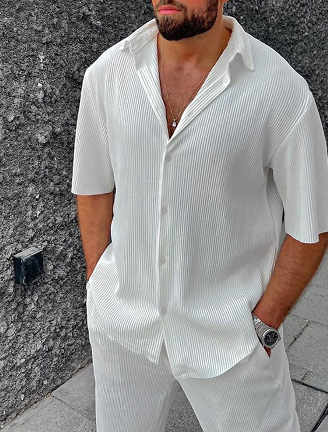 Rufino | Men's Summer Set with Textured Shirt and Comfortable Trousers | Fresh
