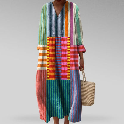 Vianey | Long-Sleeved Geometric Print Maxi Summer Dress