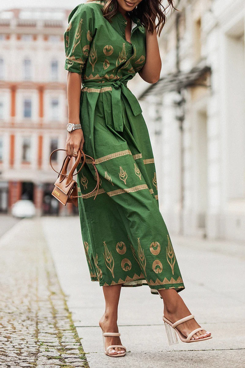 Eva | Robe midi bohème femme à imprimé et ceinture