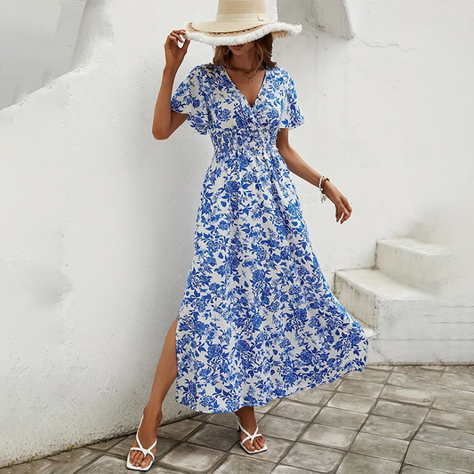 Arantxa | Vestido maxi boho estampado para mujer con escote en V