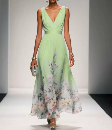 Daniela | Robe longue femme à imprimé floral et col en V