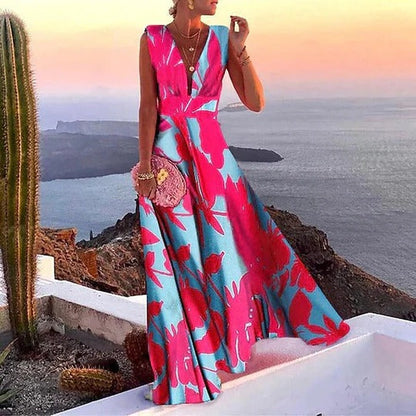 Nuria | Vestido maxi floral para mujer sin mangas y escote en V